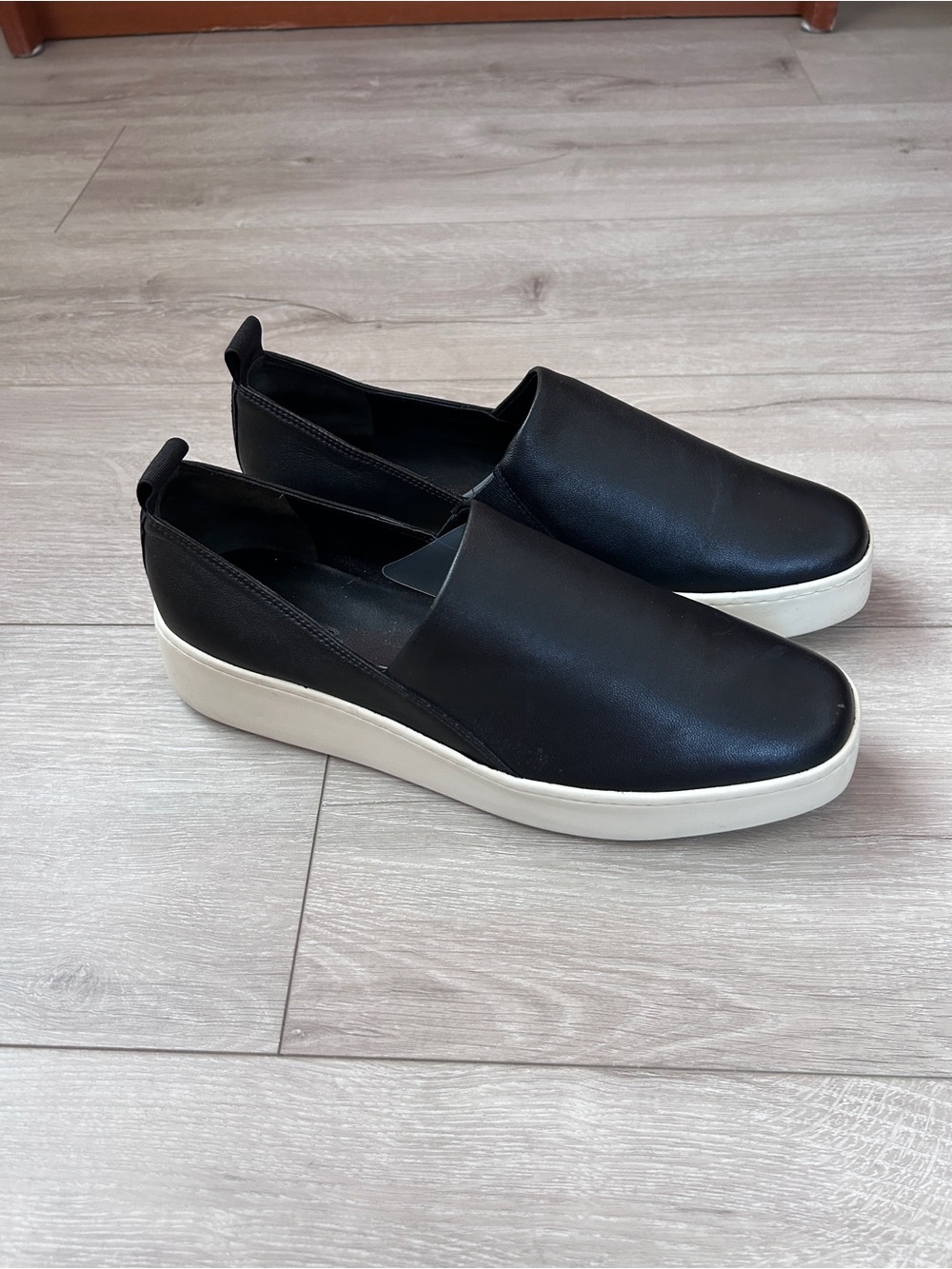 Vince Saxon Black Slip-On Platform Sneakers with White Sole